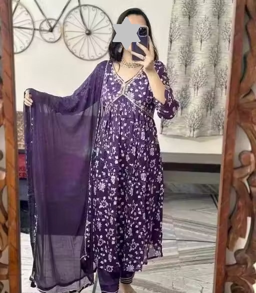 Women Floral Printed Aaliacut kurta, Pant and Dupatta set Color 1 (KS104)