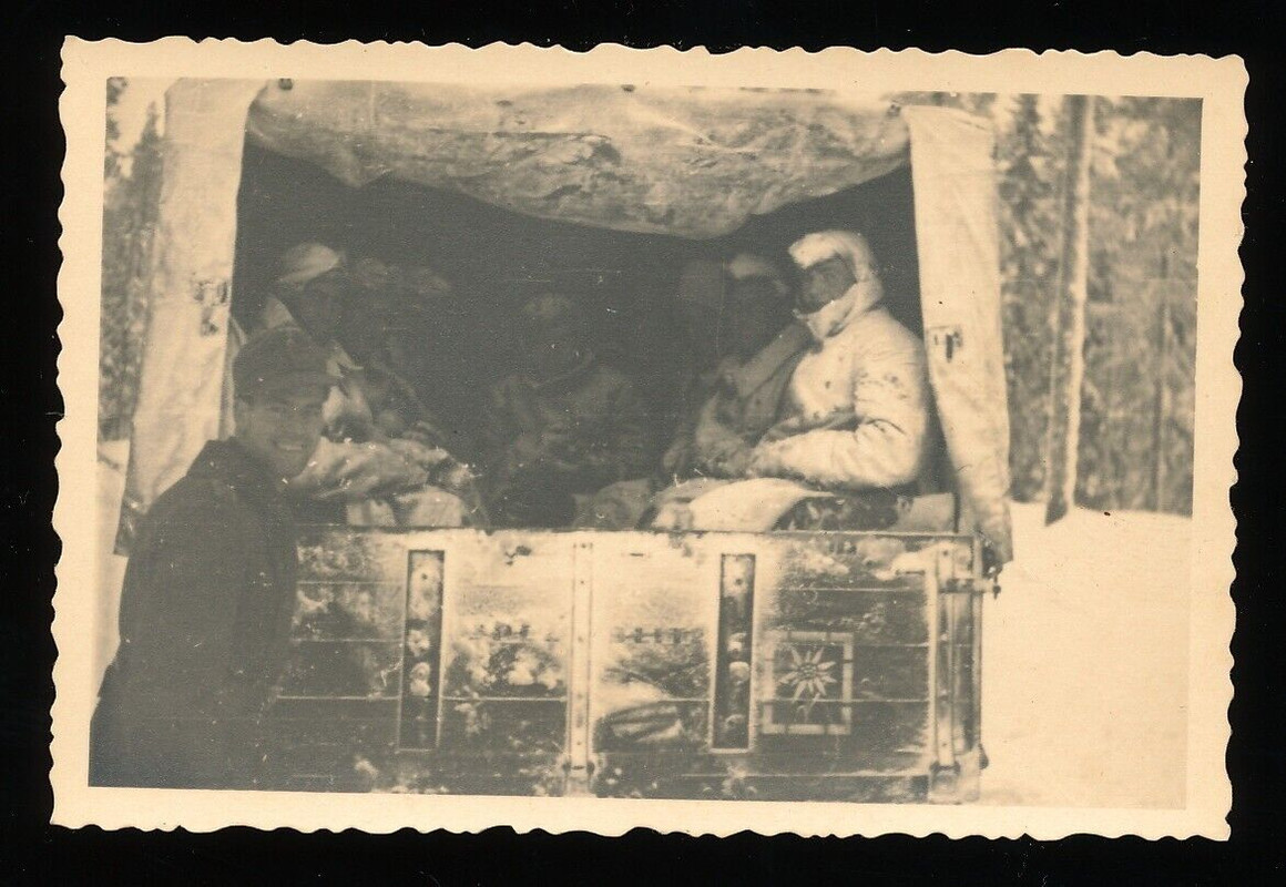 Foto - Soldaten im LKW mit Gebirgsjäger Abzeichen - 2.WK