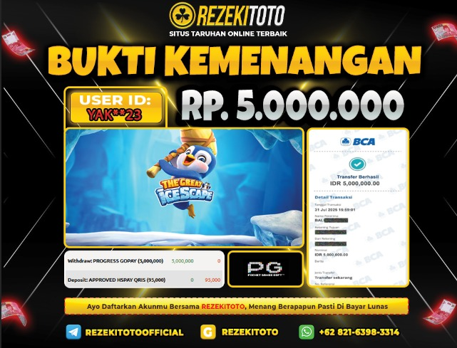 BUKTI KEMENANGAN 31 JULI 2025 THE GREAT ICE SCAPE 5 JUTA 