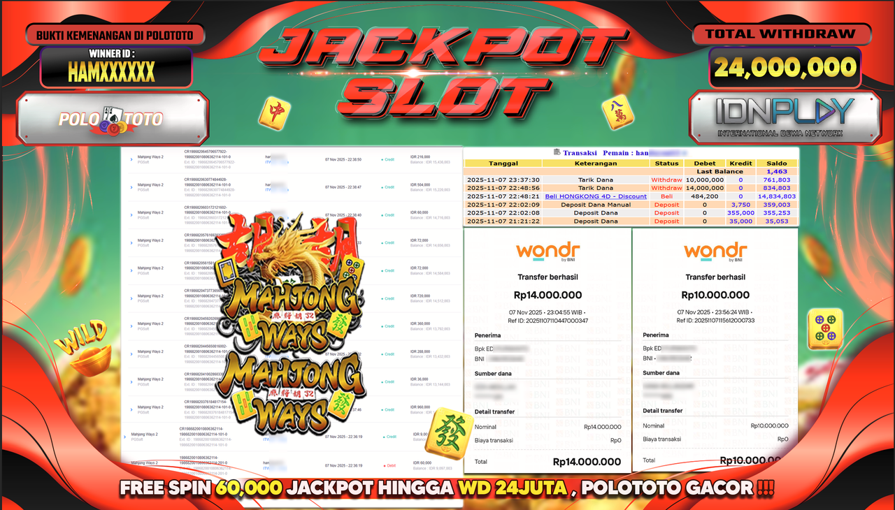 POLOTOTO JACKPOT SLOT MAHJONG WAYS 2 Rp.24.000.000,- LUNAS