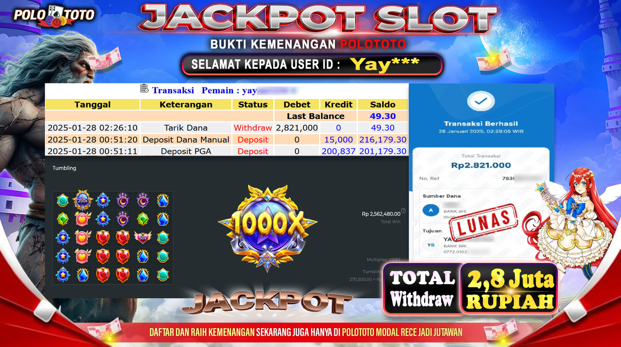 POLOTOTO JACKPOT SLOT STARLIGHT PRINCESS 1000 Rp.2,821.000,-