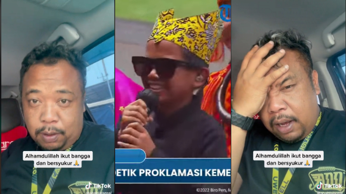 Kolase Tribunnews: Abah Lala (kiri dan kanan) Farel Prayoga (tengah) - Reaksi Abah Lala mengetahui lagunya Ojo Dibandingke dibawakan di Istana Merdeka.