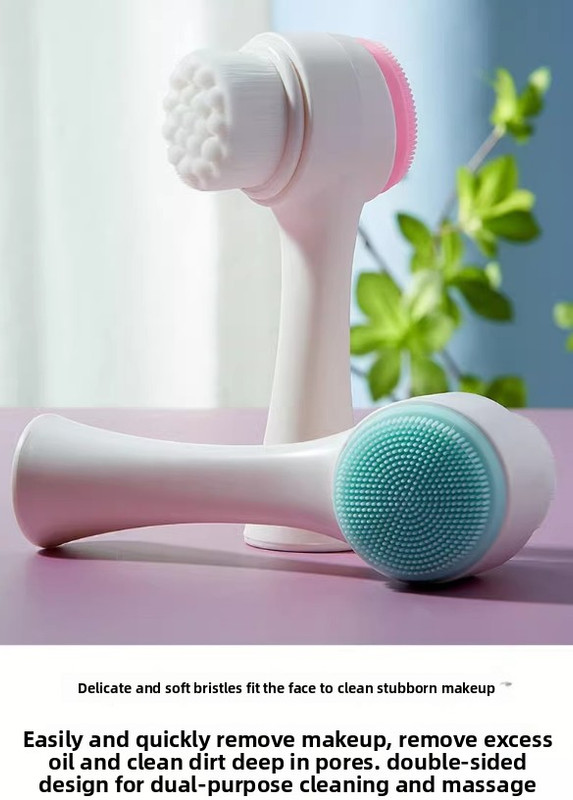 2 PCS Dual Sided Facial Cleansing Brush Set Soft Microfiber & Silicone Scrubber Manual Face Washer Exfoliator Tool Blue & Pink for Deep Pore Cleaning