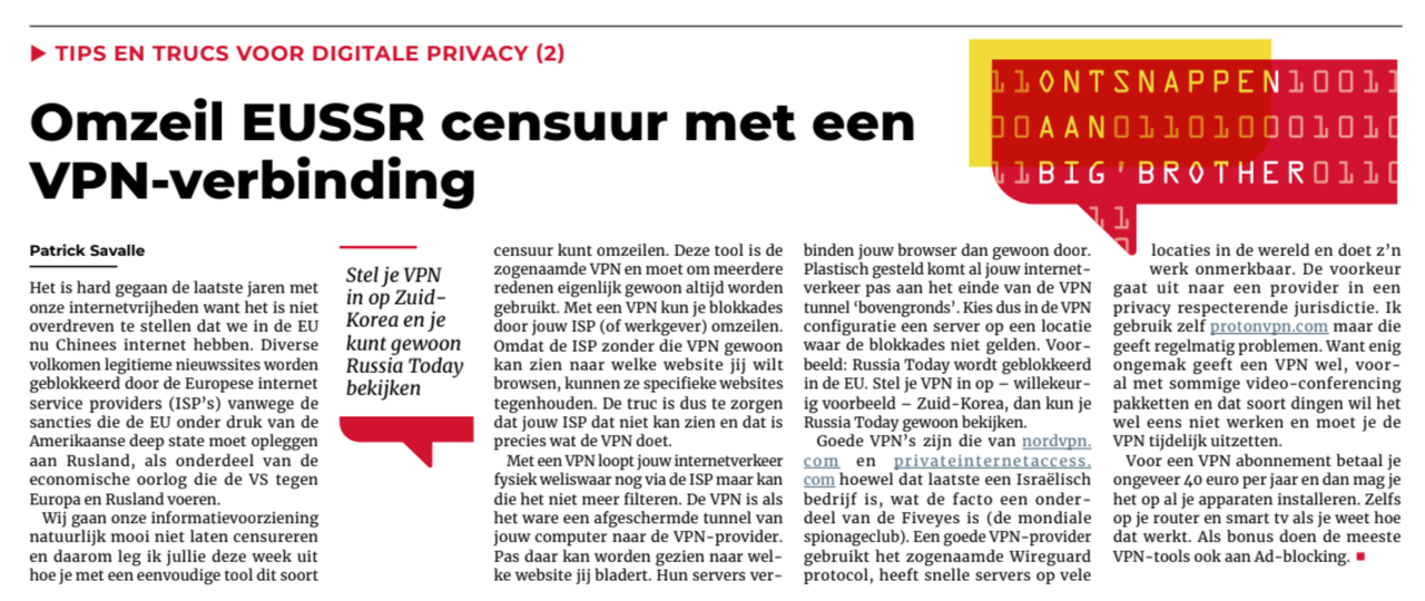 Omzeil de EUSSR censuur met een VPN (AnderKrant)