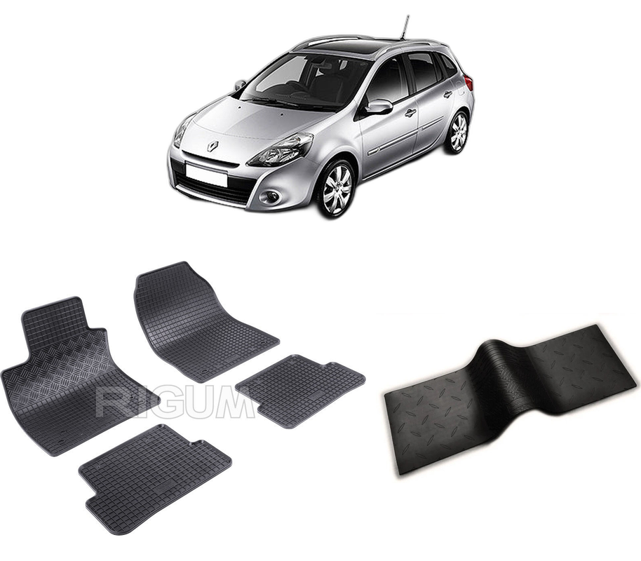Set covorase auto RENAULT CLIO III din 01.2008-02.2013, cu covoras tunel median, CAROSERIE COMBI, Presuri cauciuc 100%, compatibil cu autoturismul RENAULT CLIO III, Rigum