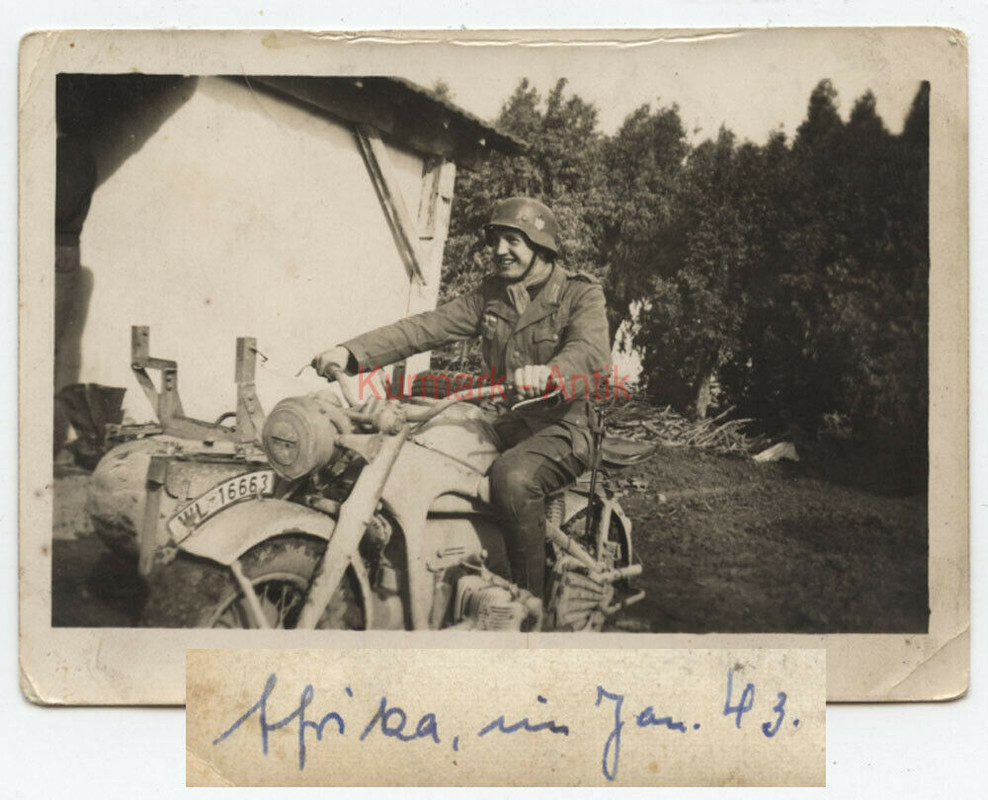Foto Wehrmacht DAK Afrika 1943 Motorrad Krad BMW Zündapp