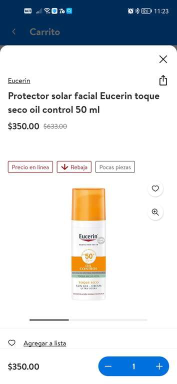 Walmart: Eucerin Protector Solar Oil Control a $350 
