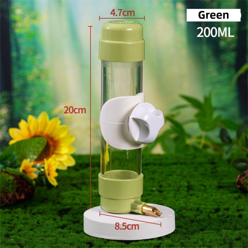 Green Automatic Bird Water Dispenser with Extended Brass Needle Valve and Graduated Marking - 200ML Transparent Threaded Cap Feeder