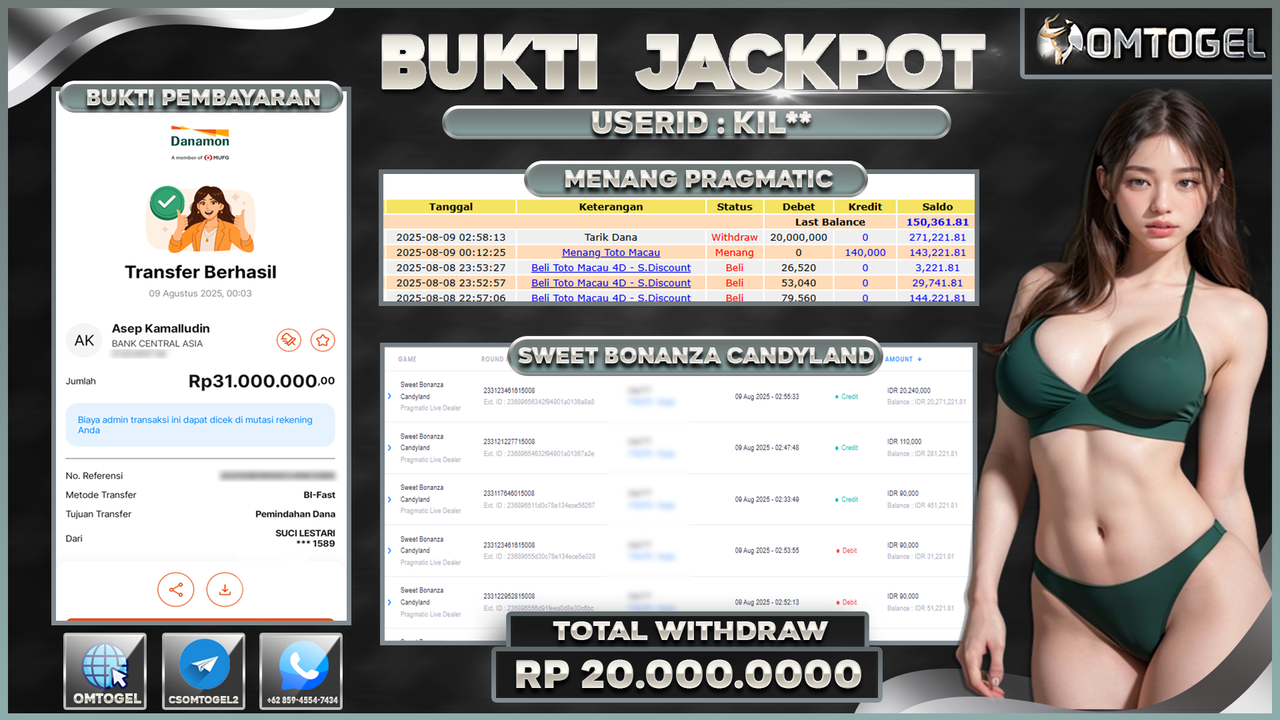 OMTOGEL JACKPOT PRAGMATIC CASINO SWEET BONANZA CANDYLAND 20 JUTA DI BAYAR LUNAS ,-