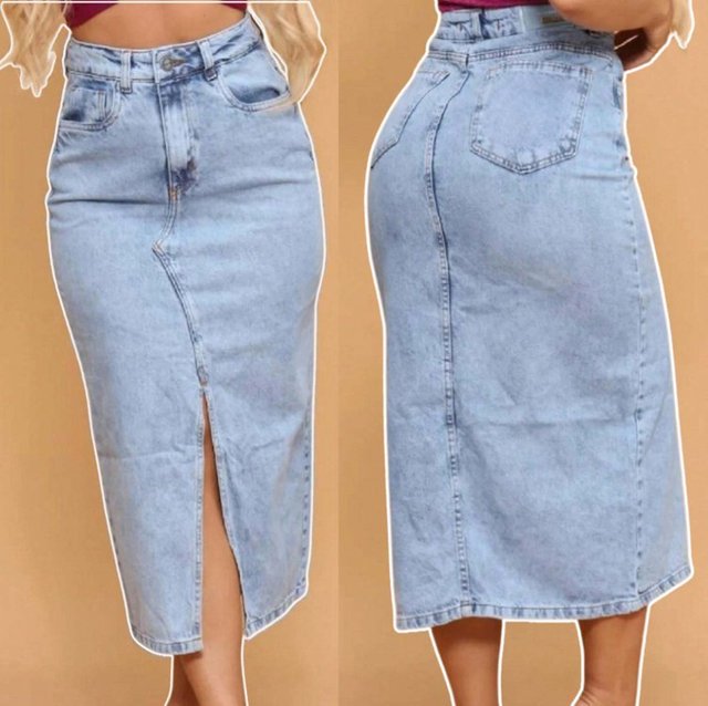 Saia Jeans Feminina Longa Midi Evangélica Cintura Alta