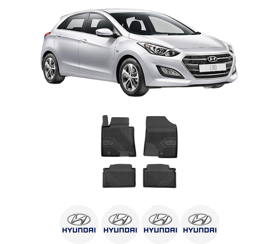 Set covorase presuri HYUNDAI i30 (GD) din 2011-2016, auto, din cauciuc thermoplastic, 4 Stickere auto cu HYUNDAI