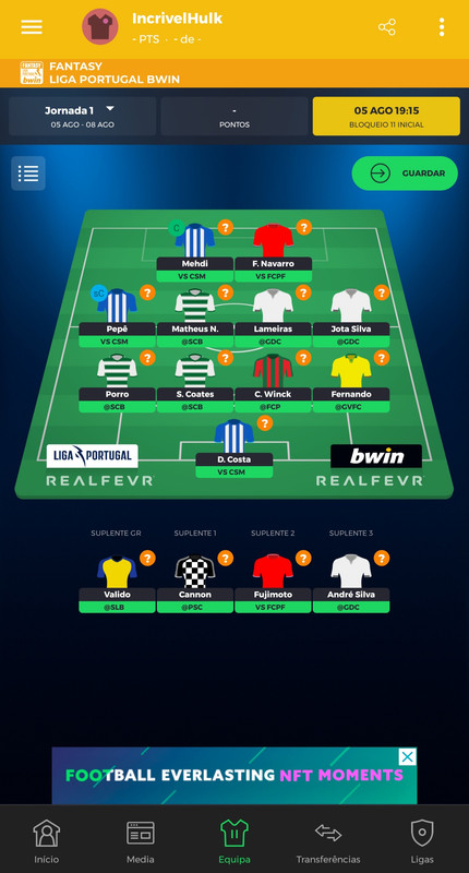 A equipa da 2ª Jornada da Liga bwin 22/23