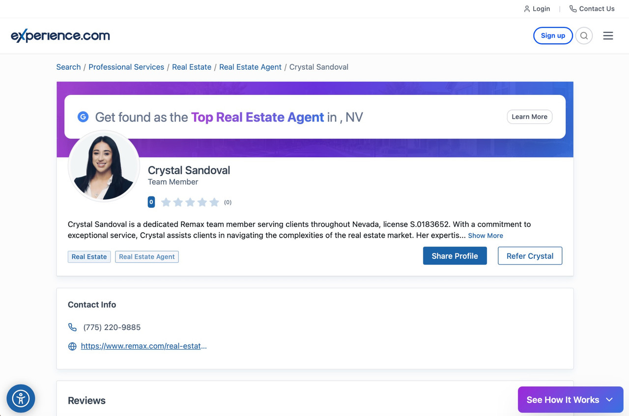 Crystal Sandoval website before Webstarz redesign