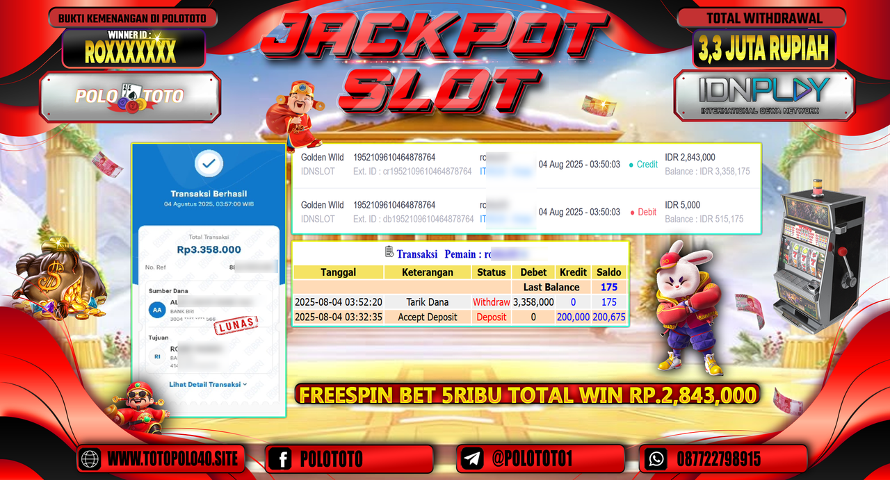 POLOTOTO JACKPOT SLOT GOLDEN_WILD Rp.3.300.000,-LUNAS