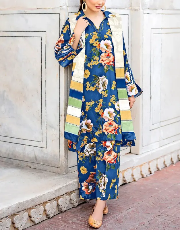 All-Over Digital Print Lawn Suit (100/100) 3-Pc | Printed Voil Lawn Dupatta