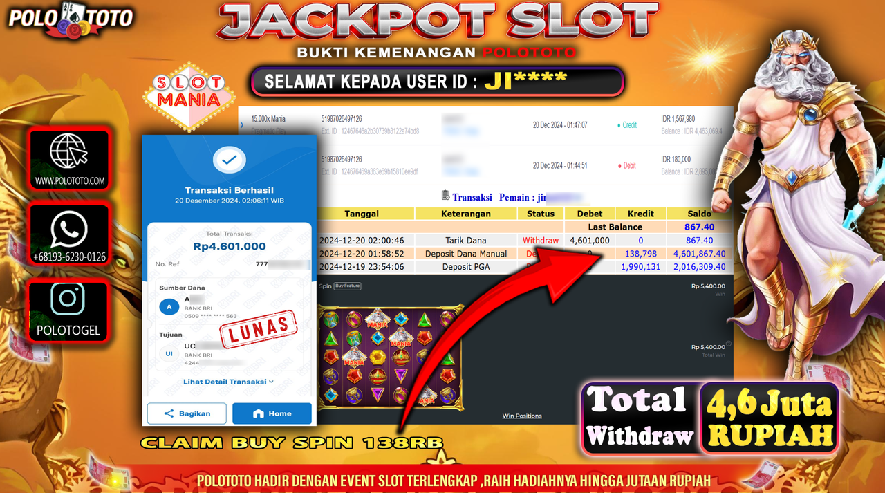 POLOTOTO JACKPOT SLOT 15.000x MANIA Rp.4,601.000,-