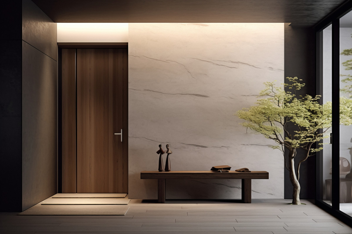 Minimal Entrance Door Design With Matte Swing Finish