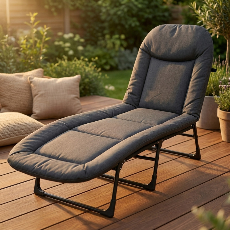 Ligstoel op houten terras