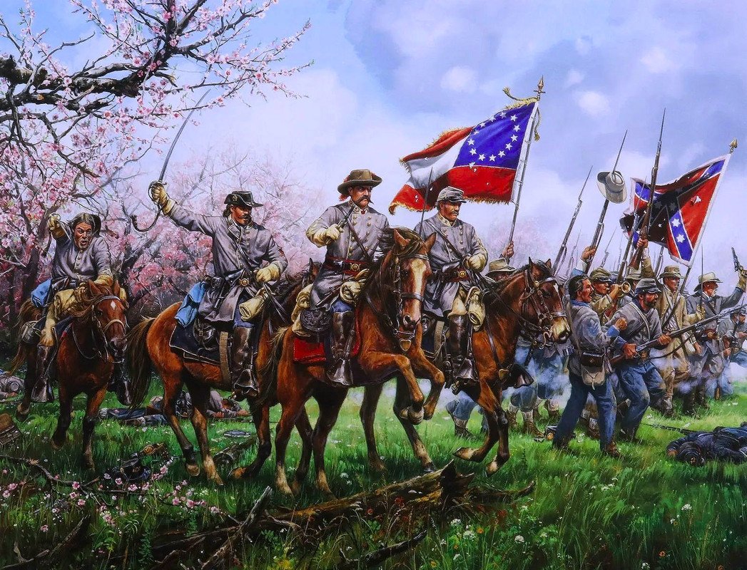 Civil americana,shiloh,Peach Orchard,carga a través de la huerta de melocotones,6 de abril de 1862,J