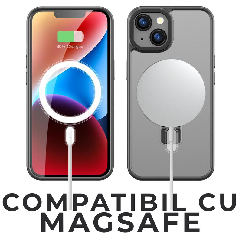 Husa pentru iPhone 15 DaDen® Premium MagSafe Ring, Inel de Prindere, Incarcare Wireless, Protectie Camera, Antisoc, Fumuriu cu margini Negre AAJWD2308260 CNQTZ0 B