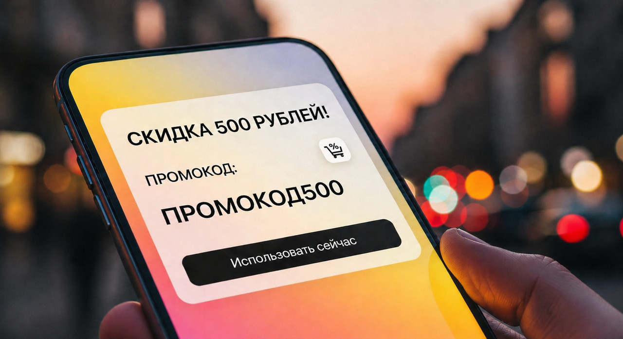 Промокод на экране телефона