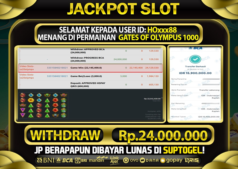  BUKTI KEMENANGAN 16 JULY 2025 MENANG DI PERMAINAN GATES OF OLYMPUS 1000 TOTAL WD 24 JUTA