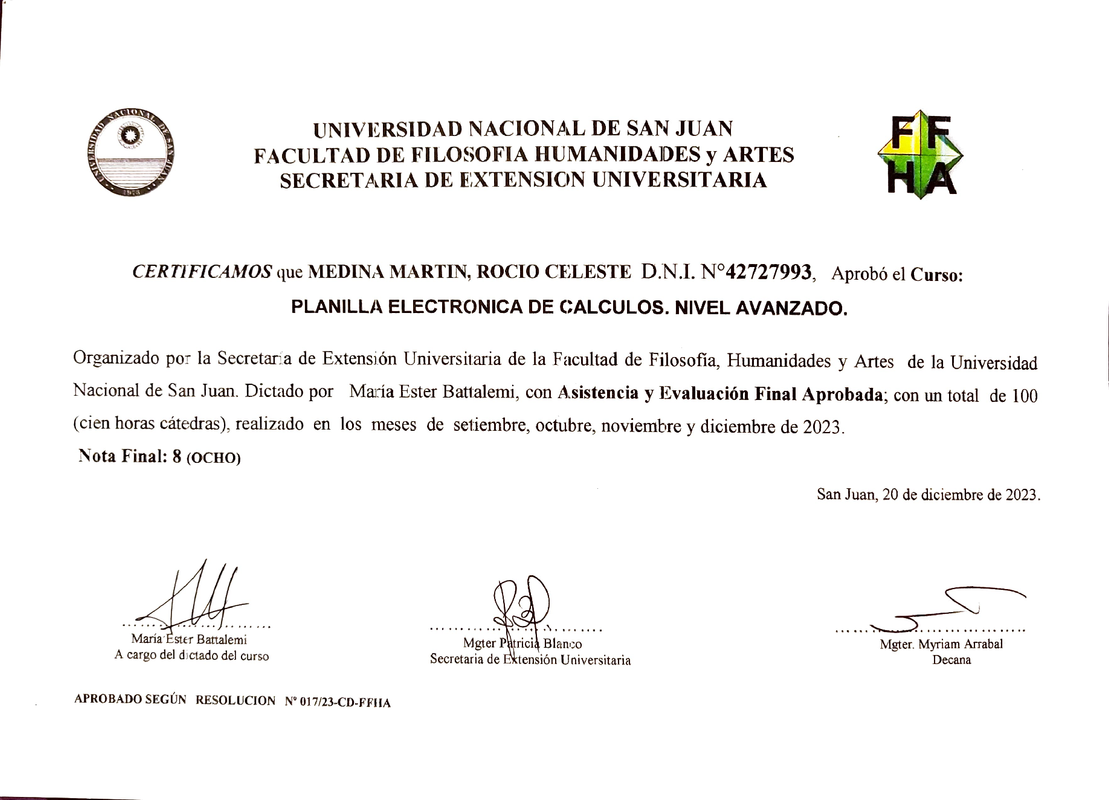 certificado curso de excel -medinarocio