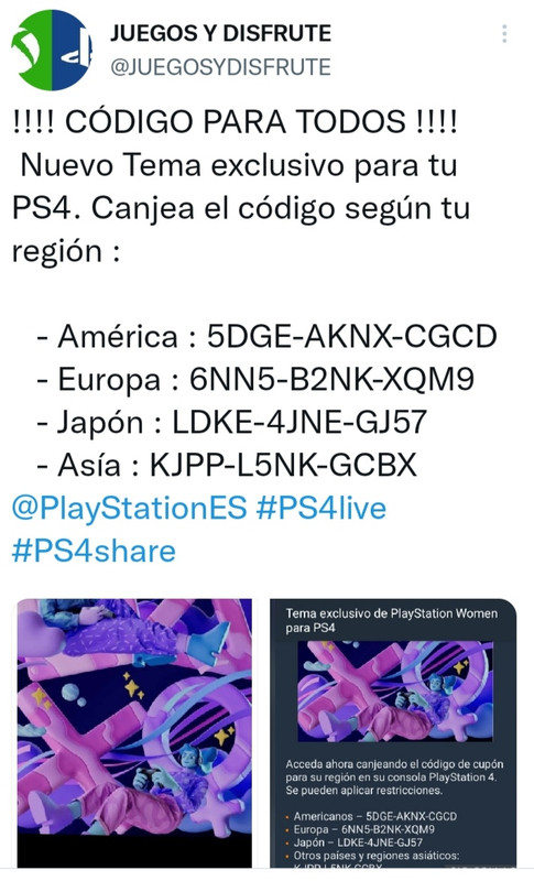 PS4: códigos para tema - Los Sonyers
