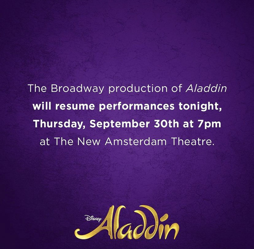 Tonight's performance of ALADDIN cancelled due to breakthrough COVID cases