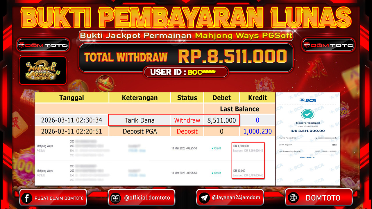 JACKPOT SLOT Mahjong Ways PGSoft 11 MARET 2026