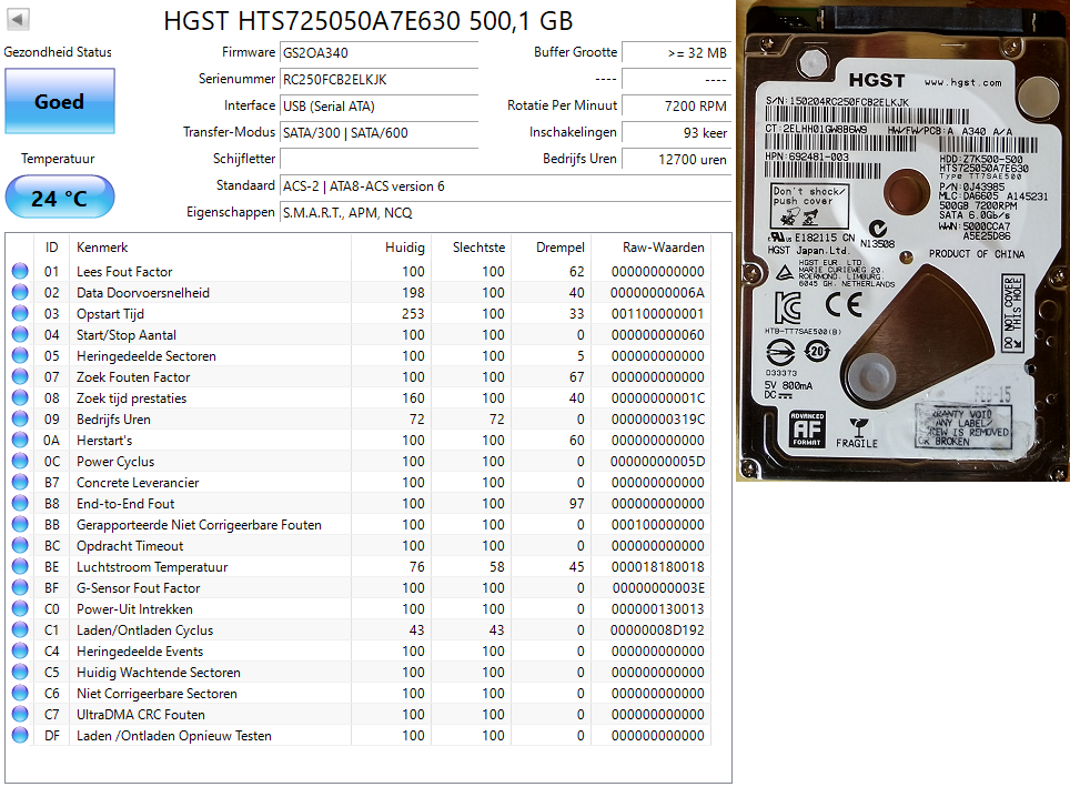 500GB - RC250FCB2ELKJK - HGST HTS725050A7E630