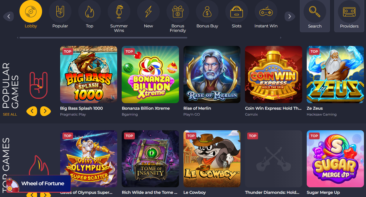 rolling slots casino game lobby