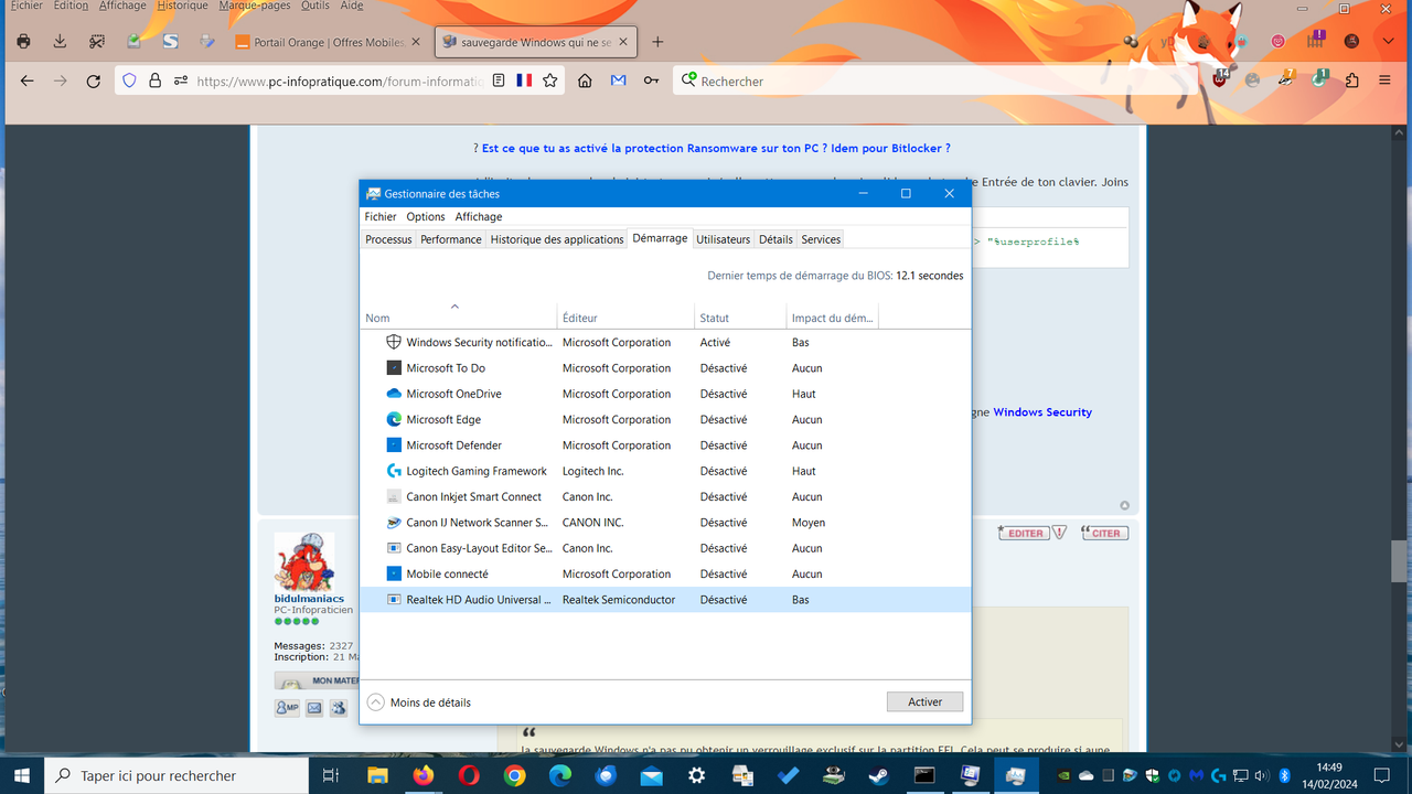DEMARRAGE A DESACTIVER