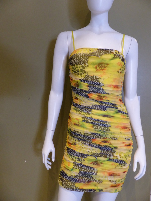 FASHION NOVA RAVEN MESH MINI DRESS SZ S YELLOW/COMBO  3171609