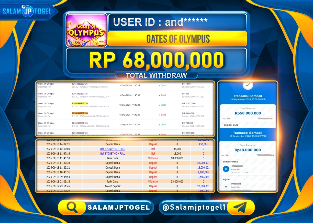 SALAMJPTOGEL JACKPOT MENANG SLOT GATES OF OLYMPUS Rp.68,000,000 - LUNAS