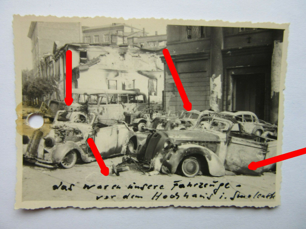 Foto 29.Inf.Div.Einnahme Smolensk Zerstörte PKW SdKfz Gruppe Gud