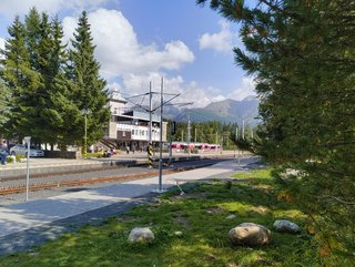 station and mountains