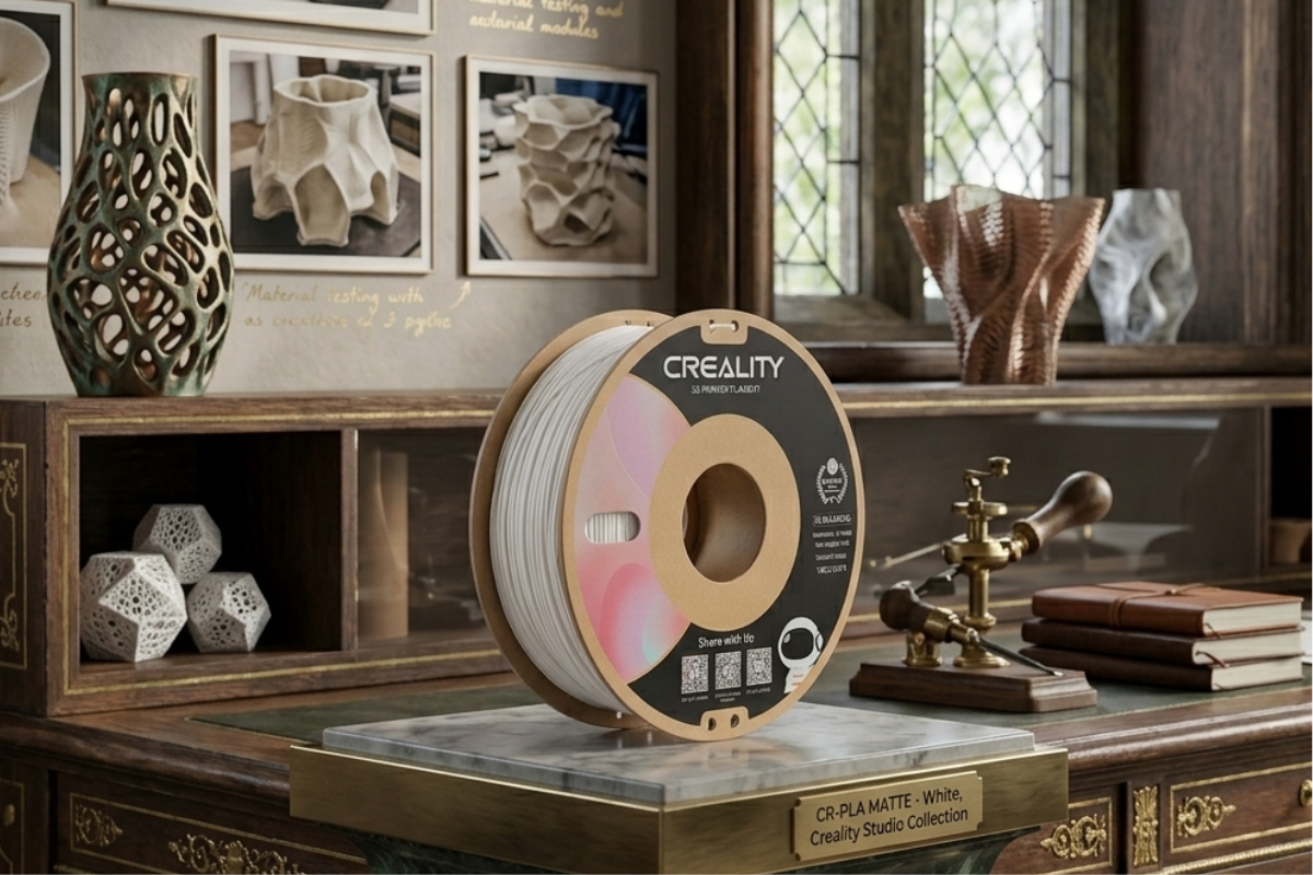 Peça impressa em 3D com acabamento fosco de gesso branco