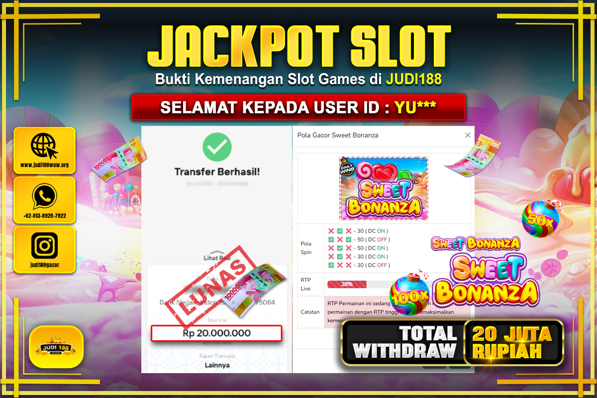 JUDI188 JACKPOT SLOT SWEET BONANZA Rp.20.000.000,- SUDAH DIBAYARKAN!