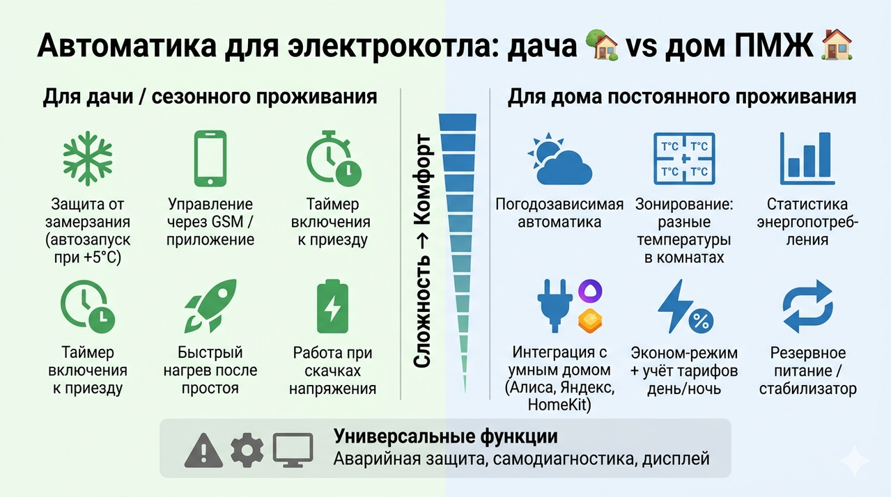Какие функции автоматики нужны для дачи и для дома с постоянным проживанием