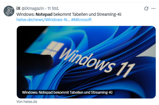 Notepad bekommt Tabellen und AI-Streaming