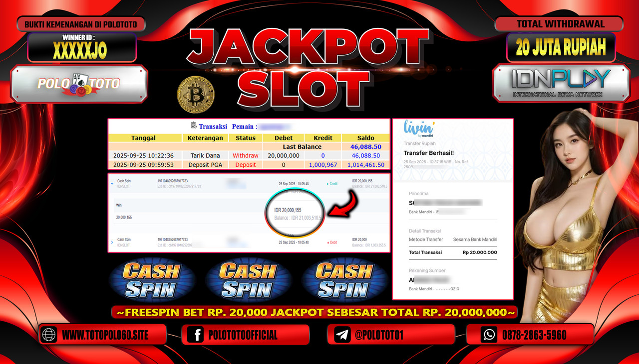 POLOTOTO JACKPOT SLOT CASH SPIN Rp.20.000.000,- LUNAS