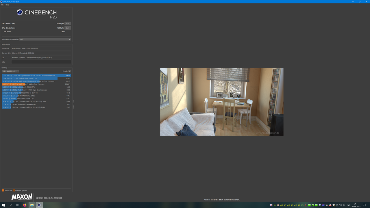 Cinebench R23 Ryzen5 3600 Results