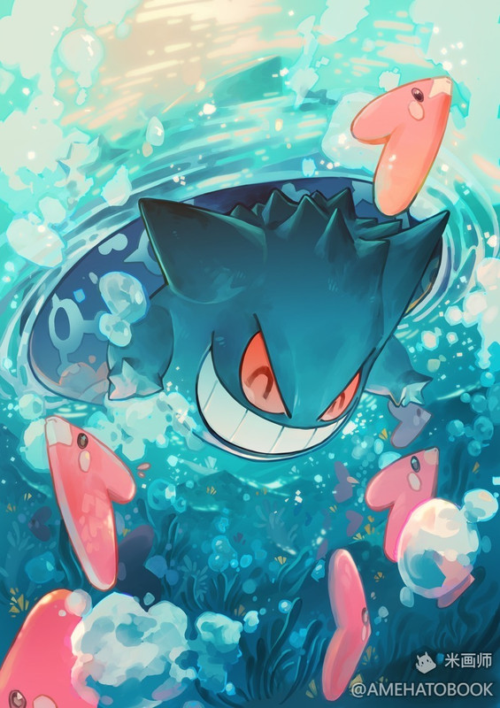 gengar-and-luvdisc-pokemon-drawn-by-ameh
