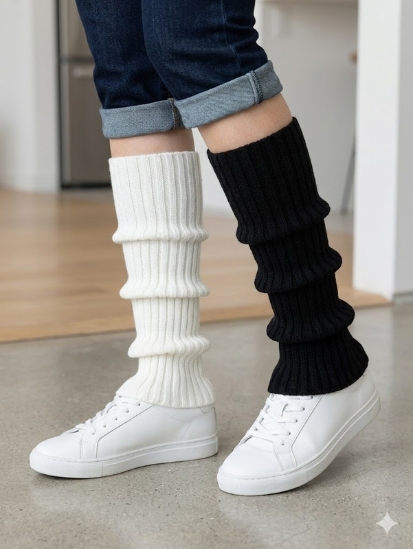 Leg Warmers Elastic Ribbed Cuff Detail