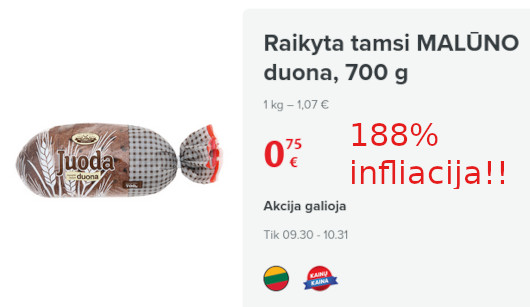 190 procentų metinė duonos infliacija Lietuvoje