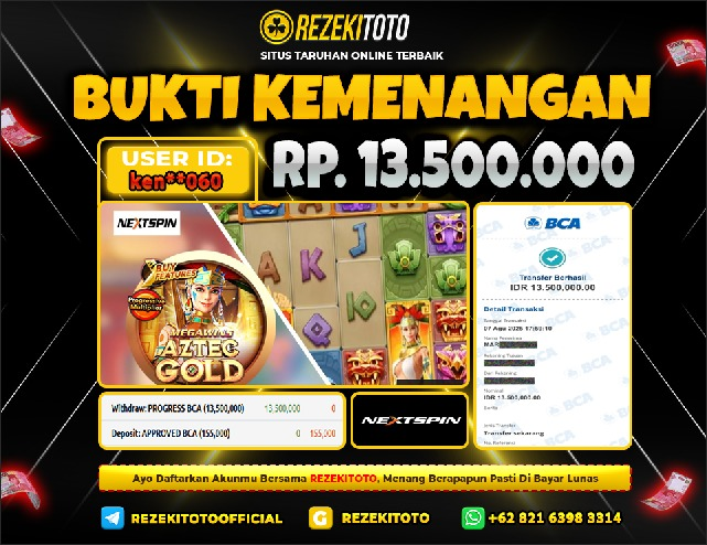 BUKTI KEMENANGAN 7 AGUSTUS 2025 AZTEC GOLD TREASURE 13 JUTA 