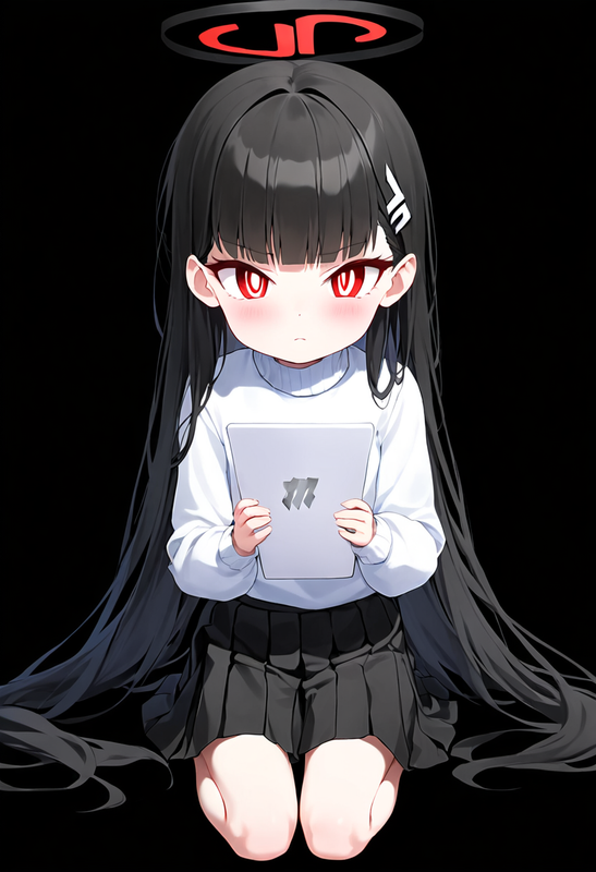 1 girl, healthyman, rio (blue archive), aged down, {little child}, black backgro s-2931883759