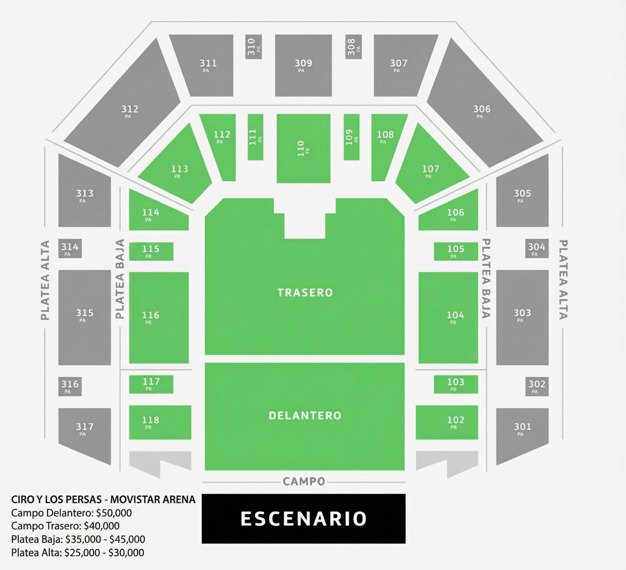 Mapa del estadio con precios