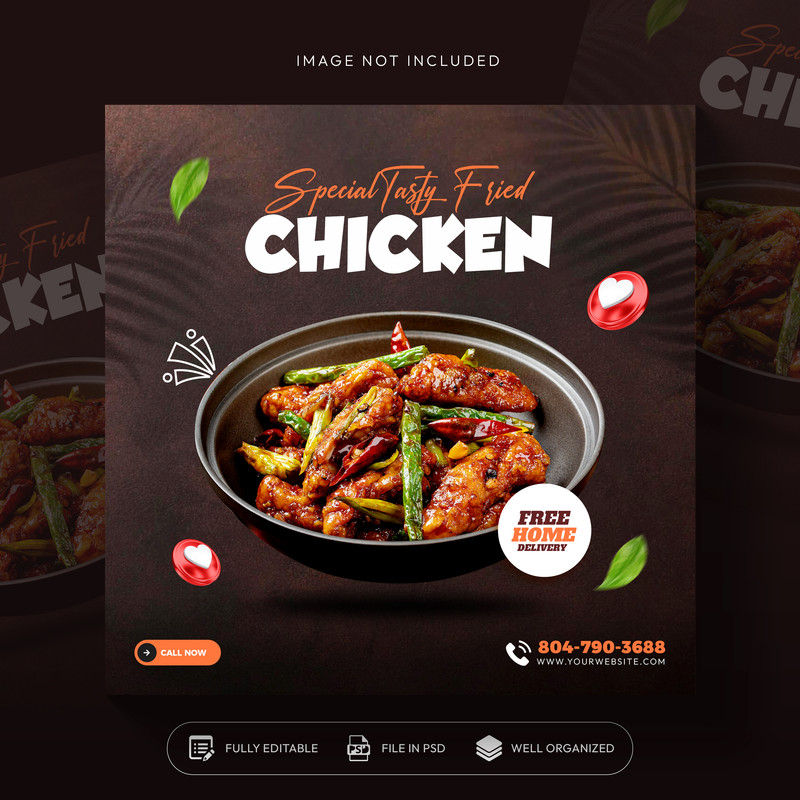 Fried chicken food social media promotion and instagram banner post